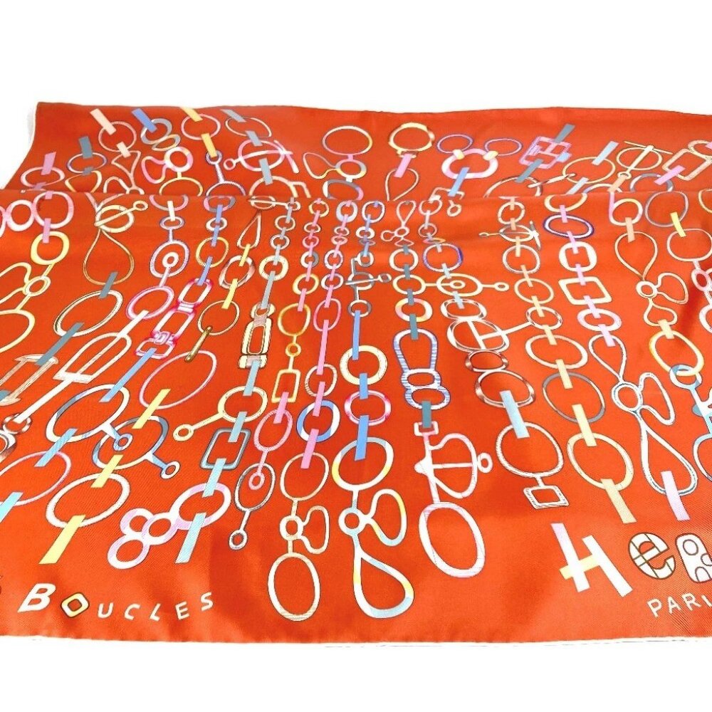 HERMES Carre90 Carre 90 DO RE BOUCLES Scarf silk Orange Unused - Picture 4 of 12